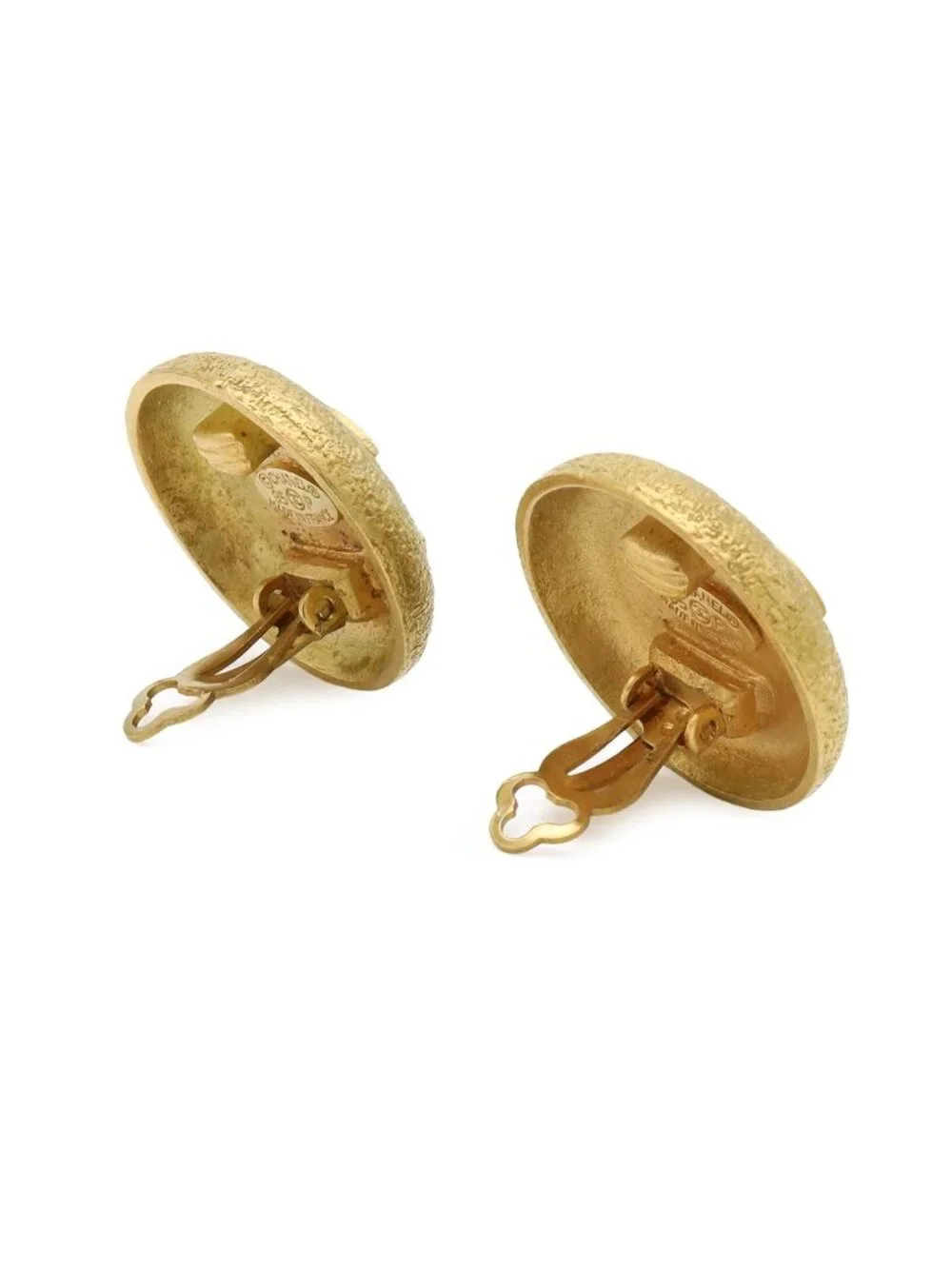 Chanel 95P CC Logo Button Round Earrings Vintage Gold Plated
